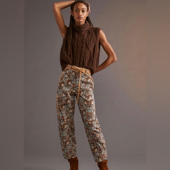 Anthropologue Print Velvet Cargo Barrel Leg Pant Size 8 - Picture 3 of 15